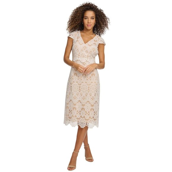 Kensie Dresses & Skirts - NWT Kensie Womens Floral-Lace A-Line Dress KDTP2829 White / Nude 14